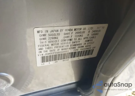 2011 Acura Rl 3.7 z USA, uszkodzony, nr VIN JH4KB2F65BC000053